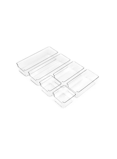 Set Of 6 Clear Plastic Drawer Organizers Set, Multiple Sizes Plastic Storage Bins For Makeup, Bedroom, Kitchen Gadgets Utensils And Office