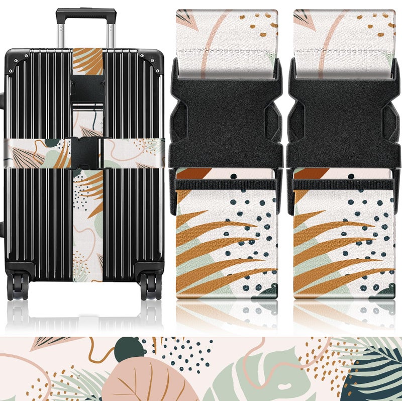 Slohif Luggage Straps for Suitcases Travel Belt Accessories Luggage Connector Identifiers Over Handle with Buckle Unique Boho Nylon Adjustable Strap for Sleeping Bag Car Seat Color Leaf (2 Pack) - Image 1
