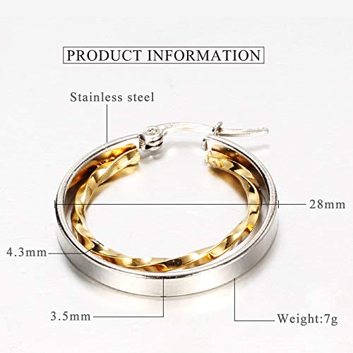 JUDE Stainless Steel Two-Tone Twisted Circle Hoop Earrings (Silver Gold) - Image 2