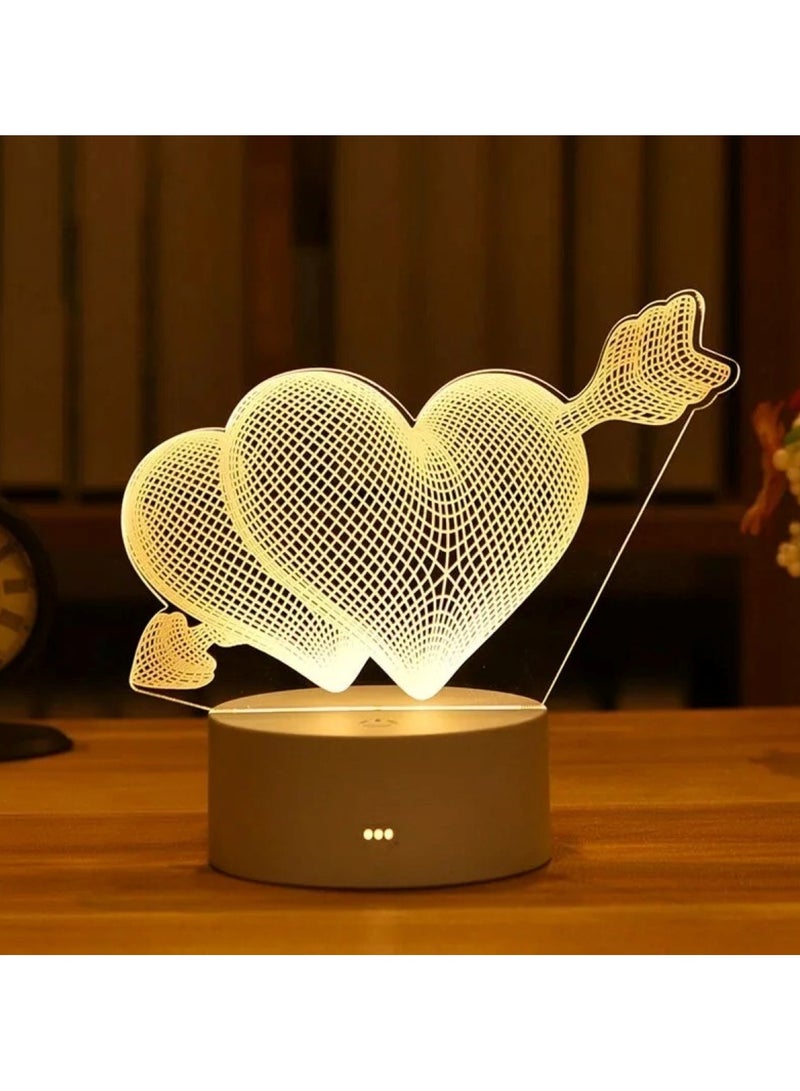 هويتك مصباح LED ثلاثي الأبعاد على شكل قلب وسهم باللون الأبيض  - Image 2