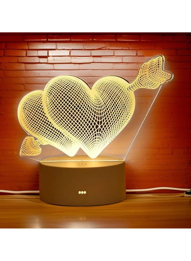 هويتك مصباح LED ثلاثي الأبعاد على شكل قلب وسهم باللون الأبيض  - Image 3