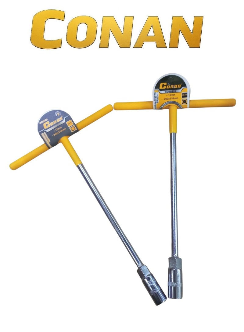 Conan Set of 2 CONAN T-Handle Socket Wrenches – Model COTS812 (12mm) & COTS815 (15mm) – Cr-V Steel – 200×310 mm – Professional High-Torque Tools - Image 1