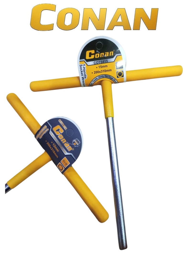 Conan Set of 2 CONAN T-Handle Socket Wrenches – Model COTS812 (12mm) & COTS815 (15mm) – Cr-V Steel – 200×310 mm – Professional High-Torque Tools - Image 2