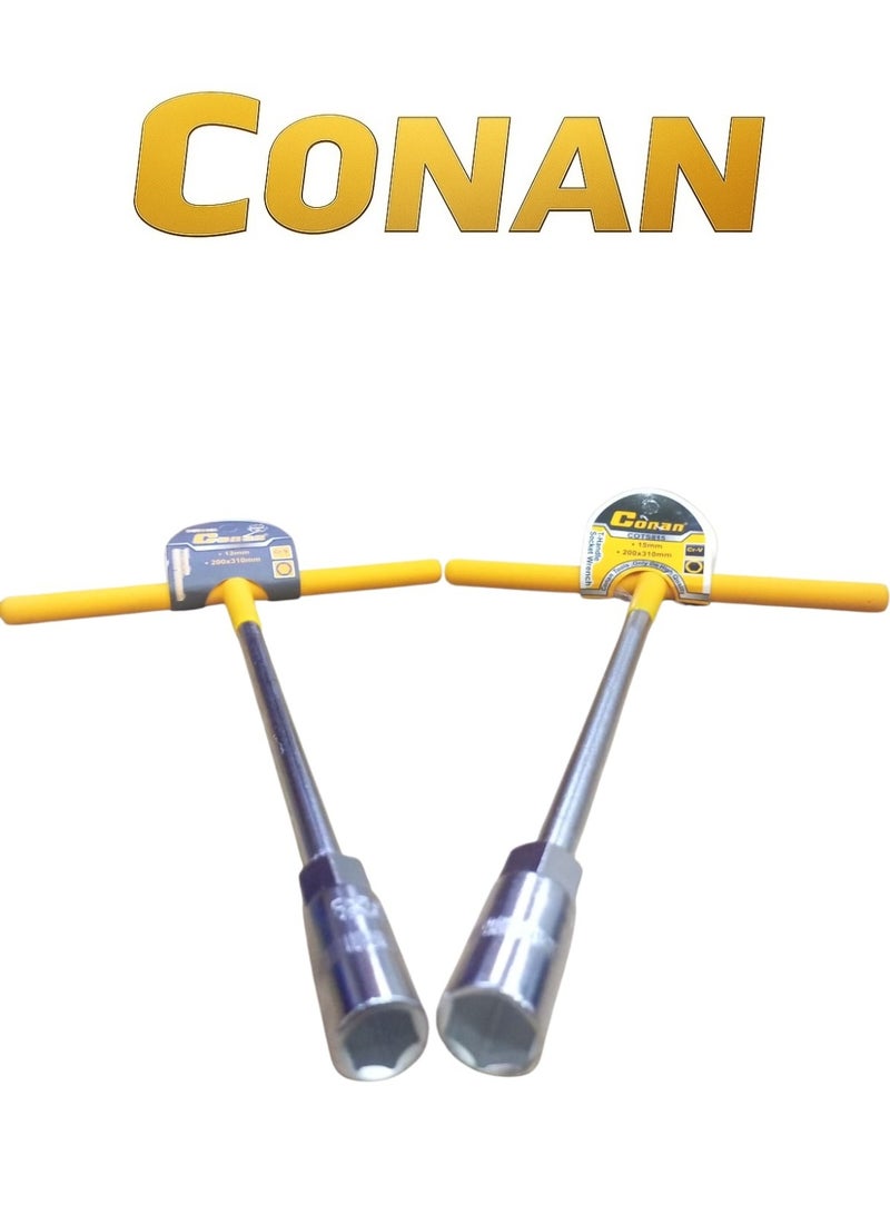 Conan Set of 2 CONAN T-Handle Socket Wrenches – Model COTS812 (12mm) & COTS815 (15mm) – Cr-V Steel – 200×310 mm – Professional High-Torque Tools - Image 3