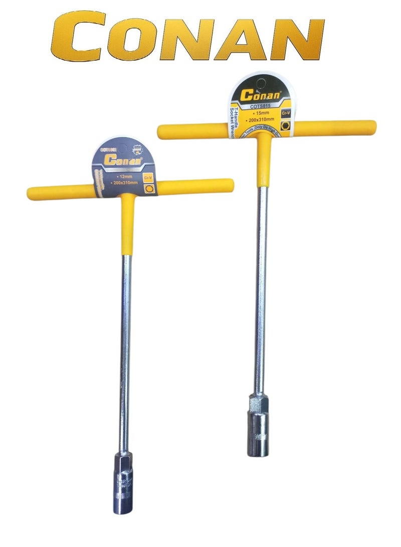 Conan Set of 2 CONAN T-Handle Socket Wrenches – Model COTS812 (12mm) & COTS815 (15mm) – Cr-V Steel – 200×310 mm – Professional High-Torque Tools - Image 4