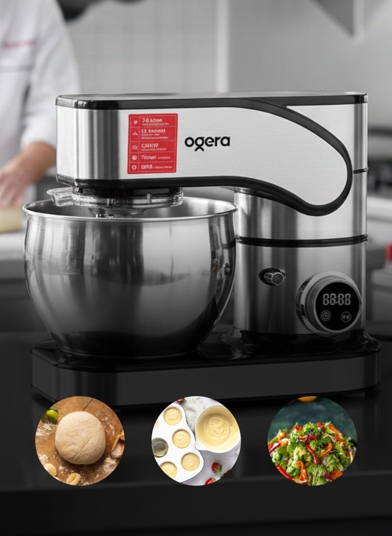 أوجيرا خلاط كهربائي 1300 واط بسعة 7.5 لتر مع وعاء من الستانلس ستيل، 12 سرعة مع خاصية النبض، رأس قابل للإمالة، مثالي للخبز المنزلي وتحضير عجين الخبز والبيتزا والكيك، مزود بمؤقت رقمي ولوحة تحكم باللمس، آلة مطبخ قوية للاستخدام المكثف، ضمان لمدة سنتين - Image 3