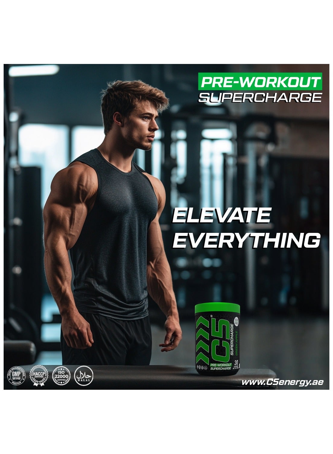 C5 Supercharge Pre Workout Powder Green Apple - 30 Servings, 200Mg High Caffeine - Sugar Free -Zero Calories - Beta Alanine - Citrulline Malate, Creatine Hcl High-Performance Preworkout Booster Supplement