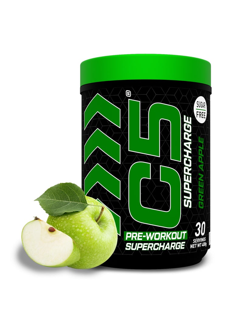 C5 Supercharge Pre Workout Powder Green Apple - 30 Servings, 200mg High Caffeine - Sugar Free -Zero Calories - Beta Alanine - Citrulline Malate, Creatine HCL High-Performance PreWorkout Booster Supplement - Image 1