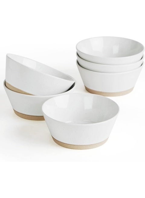 Saturn 6 Piece Stoneware Bowls Set in 5.5 inches, Serving Bowl for Cereal, Soup, Rice, Pasta, Scratch Resistant, Microwave & Dishwasher Safe, White
