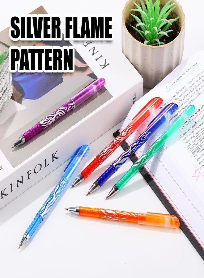 RIANCY 8 Pack Assorted Colored Ink Erasable Gel Pens, 0.5mm Fine Point, Flame Patterned Barrel, Comfortable Grip, with Eraser, Ideal for Journaling Note Taking Drawing School Office Art DIY Crafts - Image 2