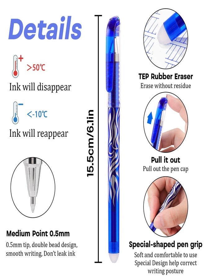 RIANCY 8 Pack Assorted Colored Ink Erasable Gel Pens, 0.5mm Fine Point, Flame Patterned Barrel, Comfortable Grip, with Eraser, Ideal for Journaling Note Taking Drawing School Office Art DIY Crafts - Image 3