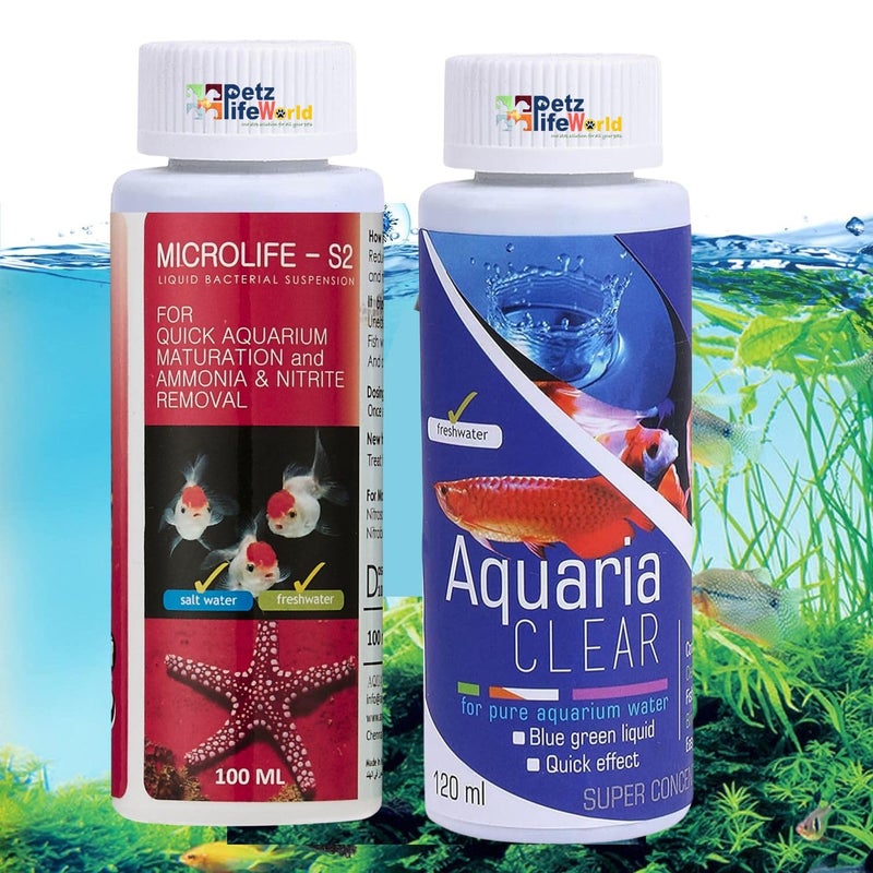 VAYINATO Aquatic Remedies (Pack of 2) Aquarium Water Conditioner Combo (Aquaria Clear-120ml & Microlife-100ml) for Pure Aquarium Water - Image 1