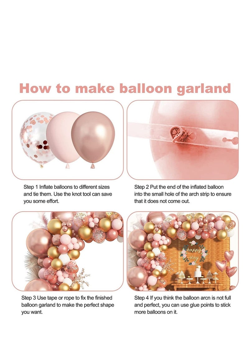 xppier Rose Gold Pink Balloon Arch Kit 150 Pcs rose gold Balloon Garland Kit Include Rose Gold Pink White Balloons for Wedding Birthday Bridal Baby Shower Party Decorations - Image 2