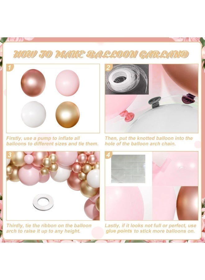 xppier Rose Gold Pink Balloon Arch Kit 150 Pcs rose gold Balloon Garland Kit Include Rose Gold Pink White Balloons for Wedding Birthday Bridal Baby Shower Party Decorations - Image 3