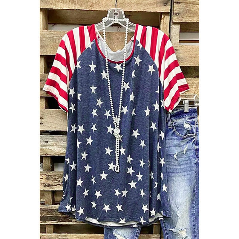 Women's Short Sleeve T-Shirt with Striped Star Print - Image 3