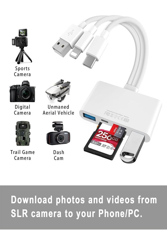 DMG TECH - SD Card Reader 5-in-1 Memory Card Reader USB OTG Adapter & SD Card Reader for i-Phone/i-Pad, USB C and USB A Devices - Image 1