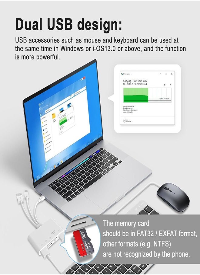 DMG TECH - SD Card Reader 5-in-1 Memory Card Reader USB OTG Adapter & SD Card Reader for i-Phone/i-Pad, USB C and USB A Devices - Image 1