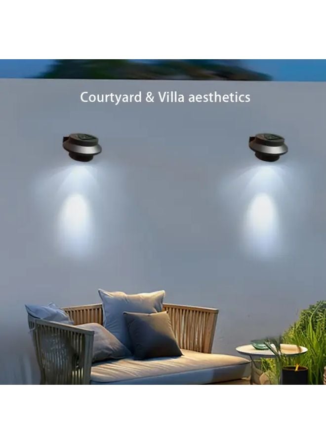 3 قطع أضواء الحائط الخارجية الشمسية ذات القشرة البيضاء والضوء الدافئ، إسقاط LED للحديقة - Image 2