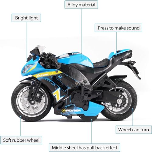 FEXXA Police Motorcycle Toy - Pull Back Motorcycle Toys, Tiny Gift with Music Lighting, Latte Motorcycles Toy for Kids Boys Age 3-8 Year Old [Multicolor] (NEW Sport Bike-Blue) - Image 5