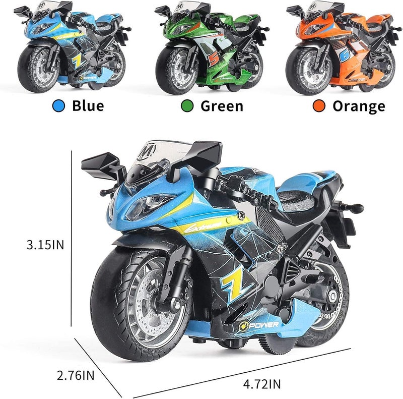 FEXXA Police Motorcycle Toy - Pull Back Motorcycle Toys, Tiny Gift with Music Lighting, Latte Motorcycles Toy for Kids Boys Age 3-8 Year Old [Multicolor] (NEW Sport Bike-Blue) - Image 2