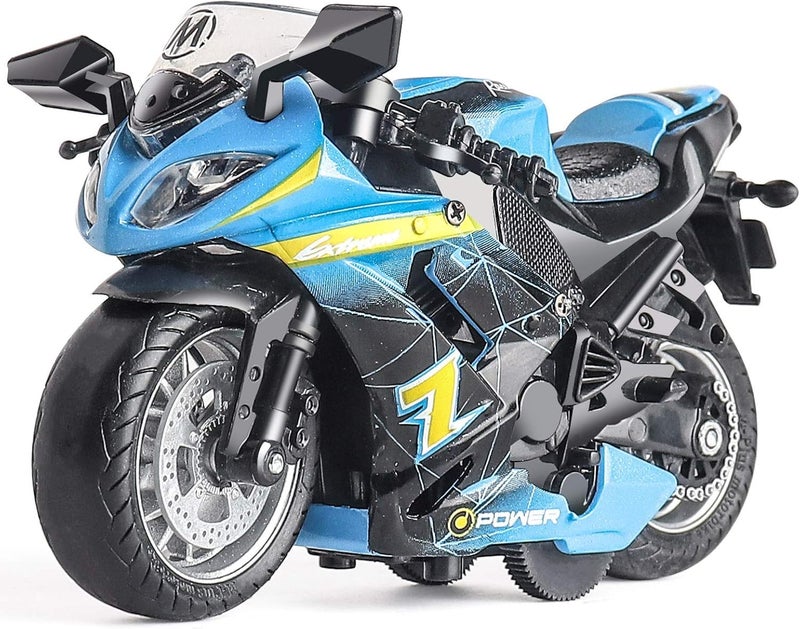 FEXXA Police Motorcycle Toy - Pull Back Motorcycle Toys, Tiny Gift with Music Lighting, Latte Motorcycles Toy for Kids Boys Age 3-8 Year Old [Multicolor] (NEW Sport Bike-Blue) - Image 1