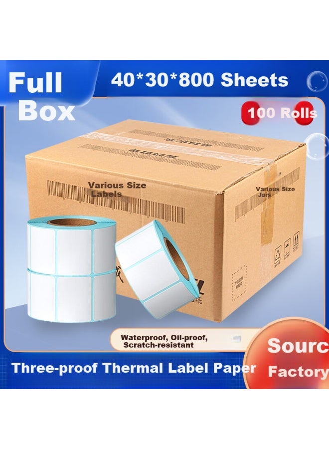 Light Lely 40*30*800 Sheets*100 Rolls (total 80,000 Sheets) Three-proof Thermal Label Printing Paper For Milk Tea, Clothing, Electronic Scales, Barcode Stickers, Non-sticky Printing Paper