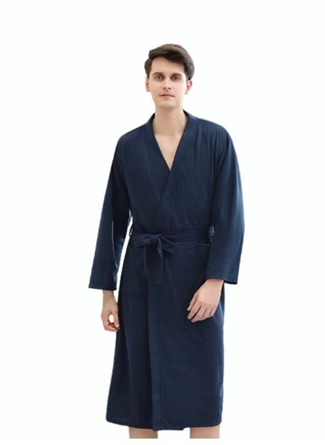 Men's Bathrobe Light Super Absorbent Skin-friendly Home Clothes Suitable For All Seasons Nightgown Navy Blue - Image 1