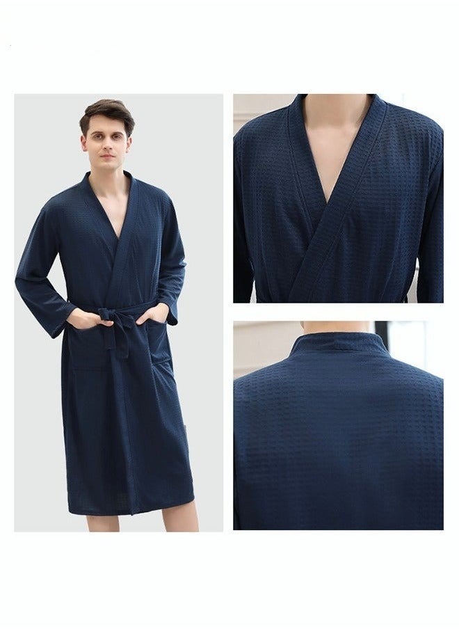 Men's Bathrobe Light Super Absorbent Skin-friendly Home Clothes Suitable For All Seasons Nightgown Navy Blue - Image 5