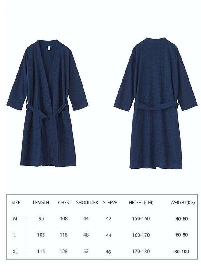 Men's Bathrobe Light Super Absorbent Skin-friendly Home Clothes Suitable For All Seasons Nightgown Navy Blue - Image 3