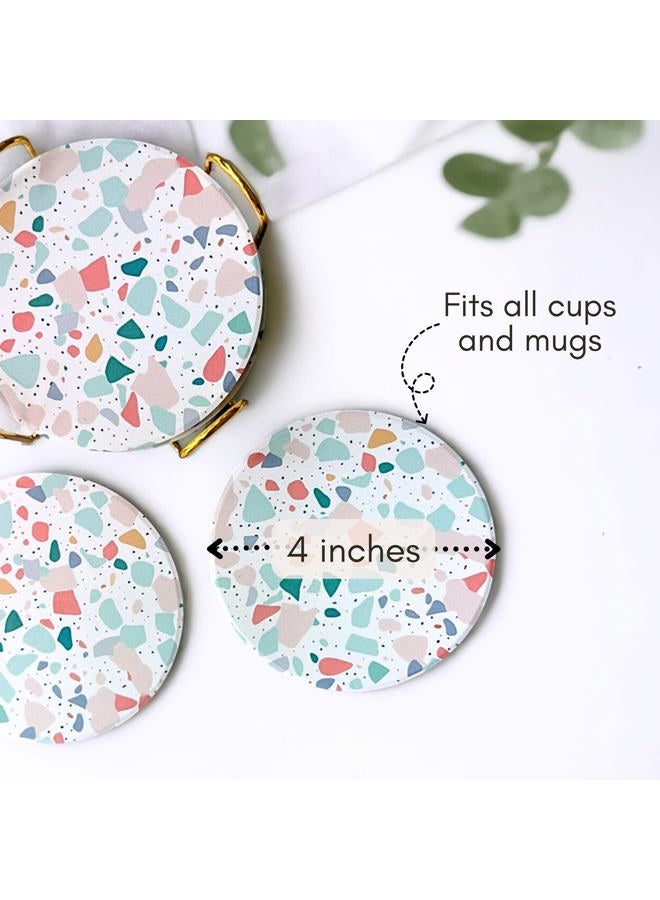ilohaus Terrazzo Coasters Set of 6, Ceramic Absorbent Drink Coasters, Cute Moisture Absorbing Coaster, Coffee Table Desk Decor, Colorful Stone Coaster for Drinks (Pastel) - Image 3