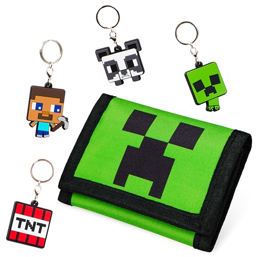 MINECRAFT محافظ أطفال ماينكرافت للأولاد مع فتحات بطاقات وجيب بسحاب للعملات وميداليات مفاتيح، هدايا رسمية للأطفال - Image 1