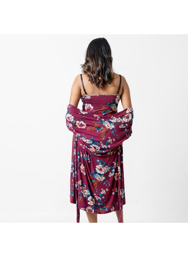 Aadaraya Aadaraya All-Over Floral Print Maternity Chemise with Robe and Eye Mask - Image 2