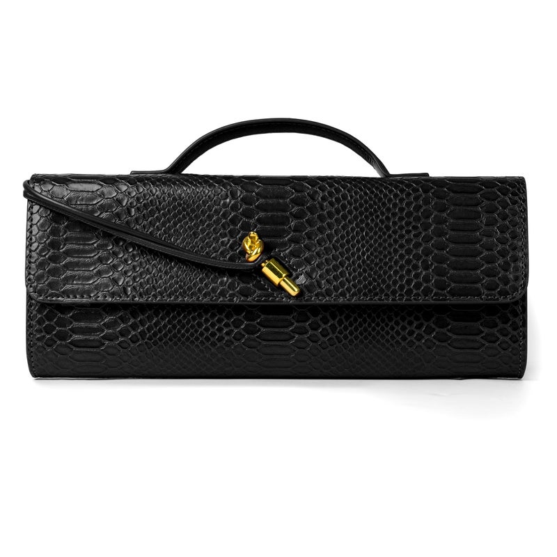 Joryin Evening Bag for Women Evening Clutch Crocodile Purse Crossbody Bag Shoulder Bag Top Handle Handbag Formal Evening Purse, Black - Image 1