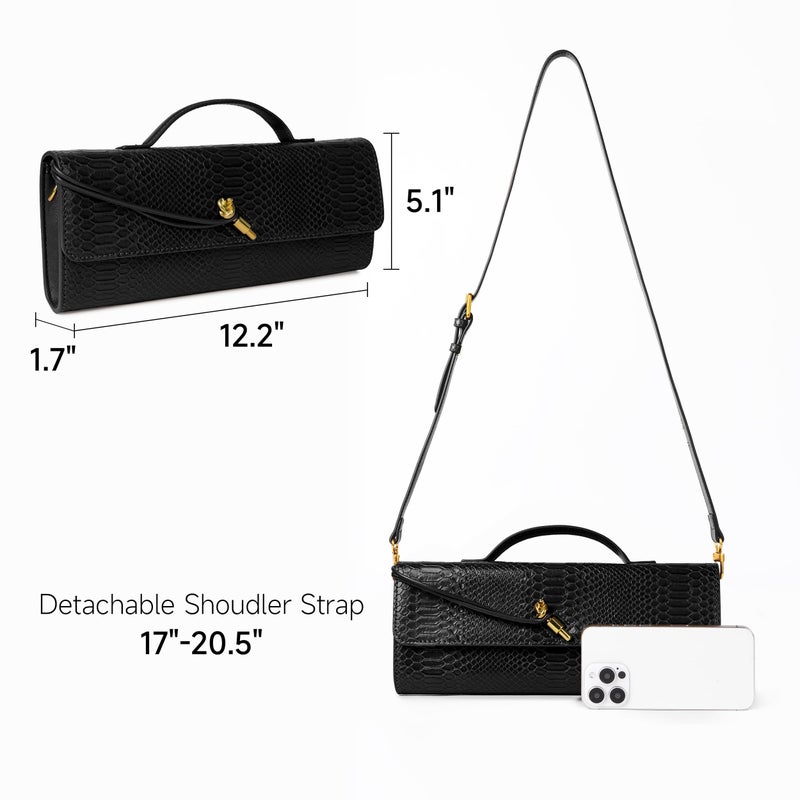 Joryin Evening Bag for Women Evening Clutch Crocodile Purse Crossbody Bag Shoulder Bag Top Handle Handbag Formal Evening Purse, Black - Image 4