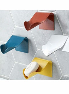 Soap Dish, Self Draining Bar Soap Holder Shower, 4 pcs Novel and Convenient Soap Saver, White, Blue, Brick Red, Yellow Bathroom Slim Compact Soap Dish Storage Holder for Bathroom Shower, 4 pcs