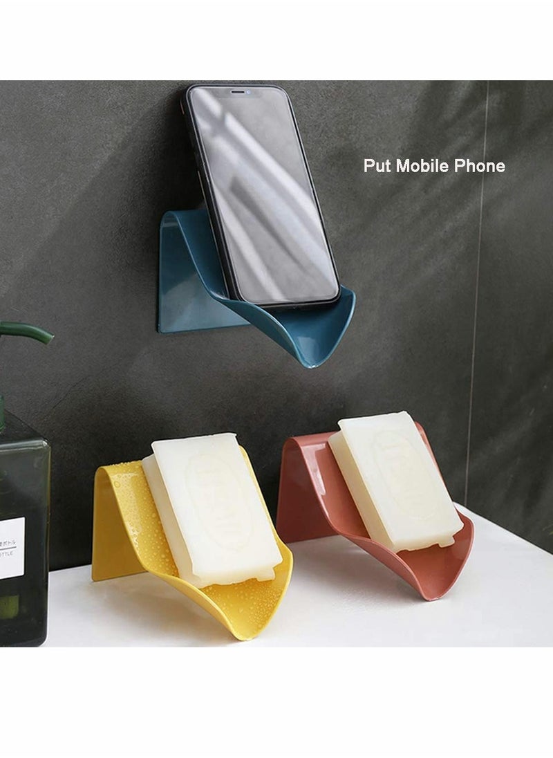 KASTWAVE - Soap Dish, Self Draining Bar Soap Holder Shower, 4 pcs Novel and Convenient Soap Saver, White, Blue, Brick Red, Yellow Bathroom Slim Compact Soap Dish Storage Holder for Bathroom Shower, 4 pcs - Image 1