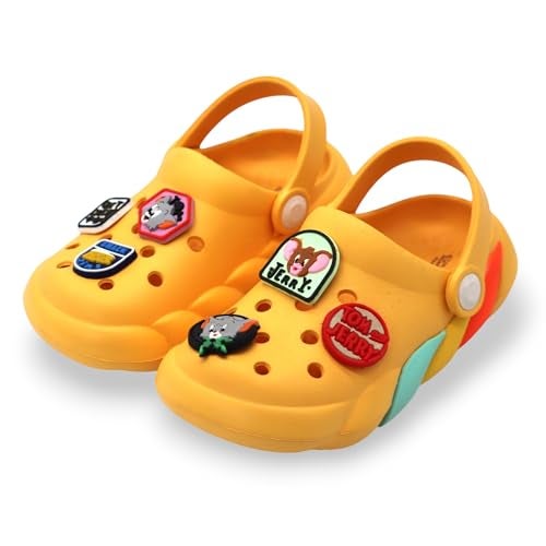 SVAAR x Tom & Jerry Slingback Clog Shoes for Boys & Girls || Indoor & Outdoor Sandals Clogs for Kids with 6 Tom & Jerry Charms Mango - Image 1