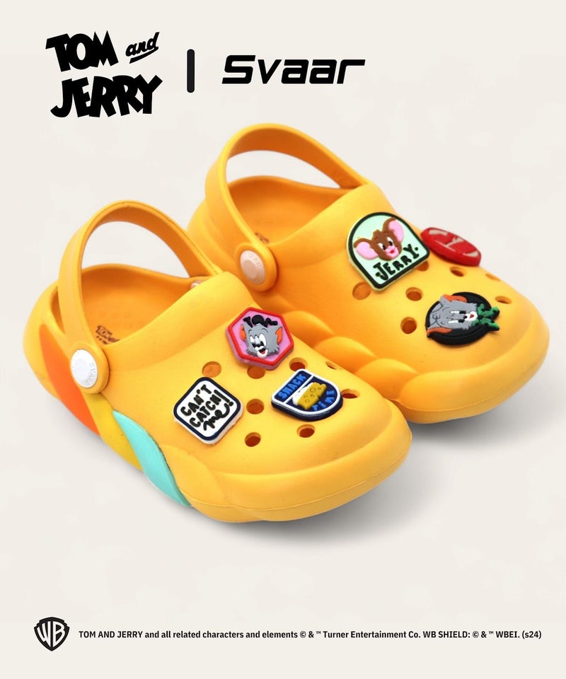SVAAR x Tom & Jerry Slingback Clog Shoes for Boys & Girls || Indoor & Outdoor Sandals Clogs for Kids with 6 Tom & Jerry Charms Mango - Image 3