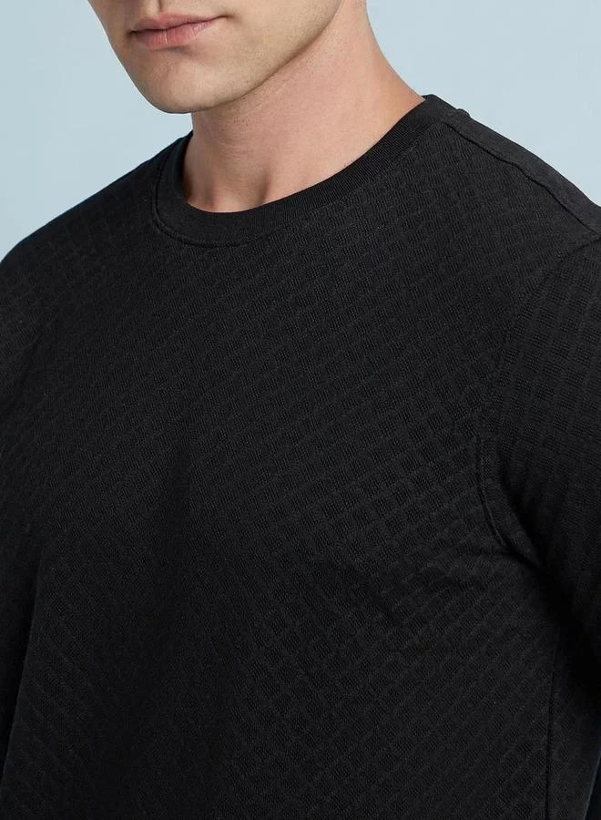Dennis Lingo Dennis lingo Men Black Textured Regular Fit T-Shirt