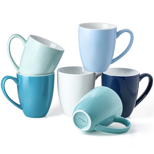 Mfacoy Porcelain Coffee Mugs Set of 6, 13 Ounce Coffee Cups with Handle, Ceramic Tea Mugs for Latte, Hot Tea, Cappuccino, Mocha, Cocoa, Blue Assorted Colors Mug Gift Set, Dishwasher and Microwave Safe - Image 2