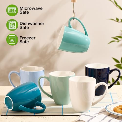 Mfacoy Porcelain Coffee Mugs Set of 6, 13 Ounce Coffee Cups with Handle, Ceramic Tea Mugs for Latte, Hot Tea, Cappuccino, Mocha, Cocoa, Blue Assorted Colors Mug Gift Set, Dishwasher and Microwave Safe - Image 3
