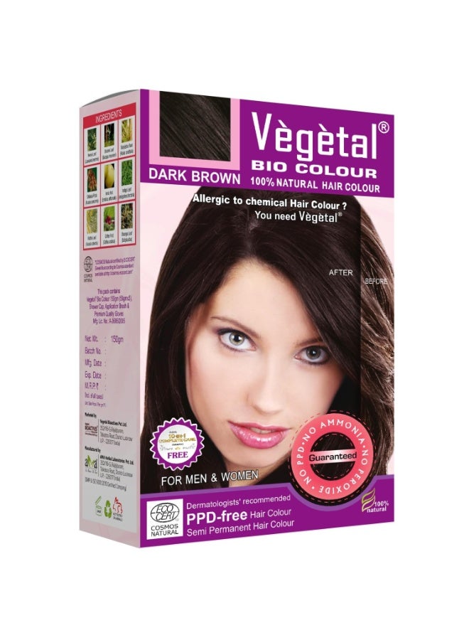 Vegetal Bio Hair Colour - Dark Brown 150g Achieve Natural, Ammonia-Free Hair Color PPD-Free, 100% Herbal Certified Organic for Men and Women UV Protection and Luster Maintenance Complete Kit - Image 1