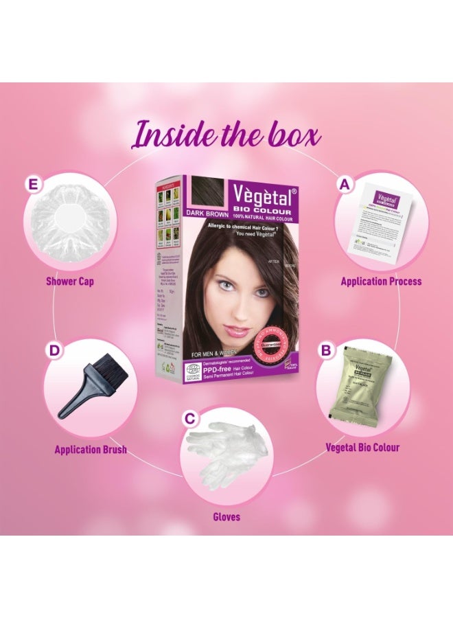 Vegetal Bio Hair Colour - Dark Brown 150g Achieve Natural, Ammonia-Free Hair Color PPD-Free, 100% Herbal Certified Organic for Men and Women UV Protection and Luster Maintenance Complete Kit - Image 2