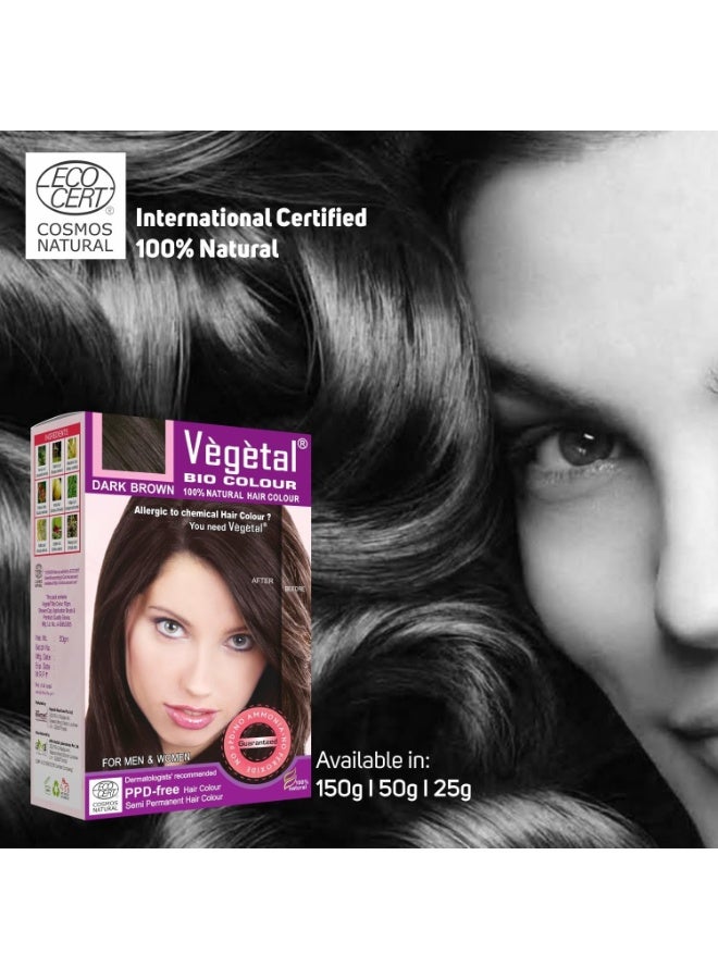 Vegetal Bio Hair Colour - Dark Brown 150g Achieve Natural, Ammonia-Free Hair Color PPD-Free, 100% Herbal Certified Organic for Men and Women UV Protection and Luster Maintenance Complete Kit - Image 3