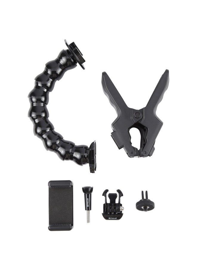 PULUZ Fat Cow For DJI Osmo Action Accessories Gopro Strong Clamp Snake-shaped Universal Arm 8-Section Snake-shaped Arm-Color:Pu740b (snake-shaped Bracket + Powerful Clip + Mobile Phone Clip) - Image 1