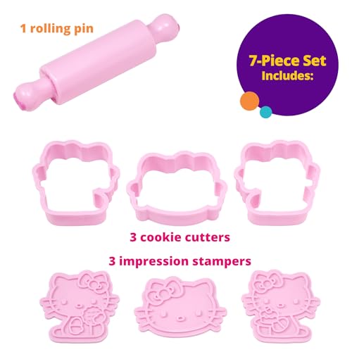 DecoPac DecoSet® Hello Kitty® Play Bake Fun Cake Topper, 7-Piece Decoration Set with Collectable Cookie Cutter Stampers And Rolling Pin, Food Safe - Image 3