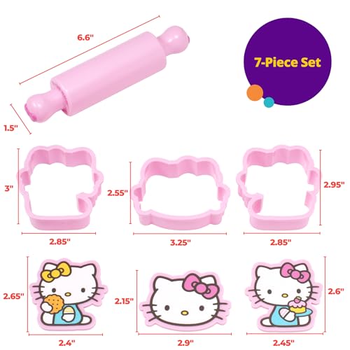 DecoPac DecoSet® Hello Kitty® Play Bake Fun Cake Topper, 7-Piece Decoration Set with Collectable Cookie Cutter Stampers And Rolling Pin, Food Safe - Image 5