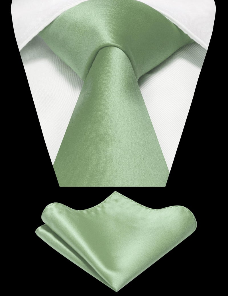 RBOCOTT Sage Green Tie and Pocket Square Necktie with Tie Clip Set(8cm-42) - Image 2