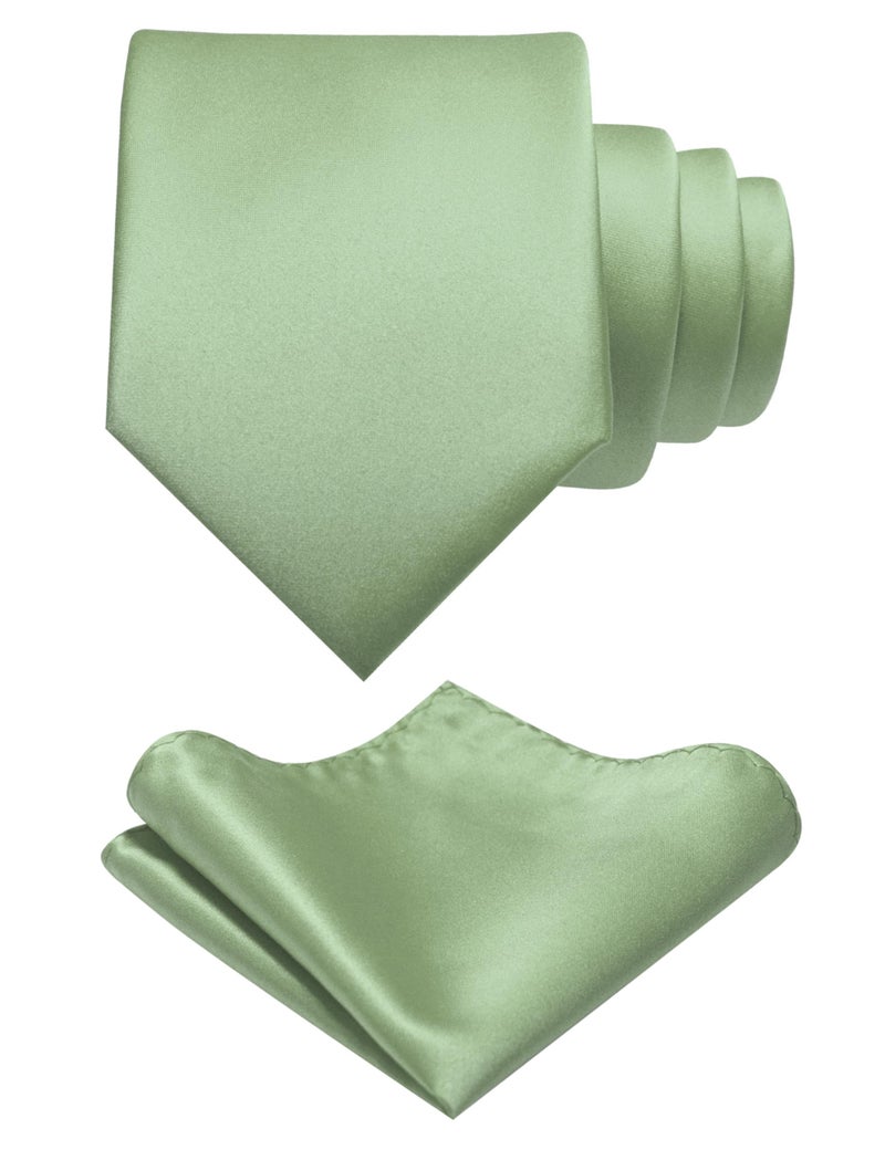 RBOCOTT Sage Green Tie and Pocket Square Necktie with Tie Clip Set(8cm-42) - Image 1