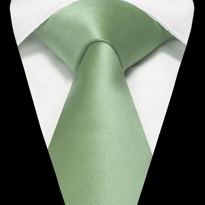 RBOCOTT Sage Green Tie and Pocket Square Necktie with Tie Clip Set(8cm-42) - Image 3